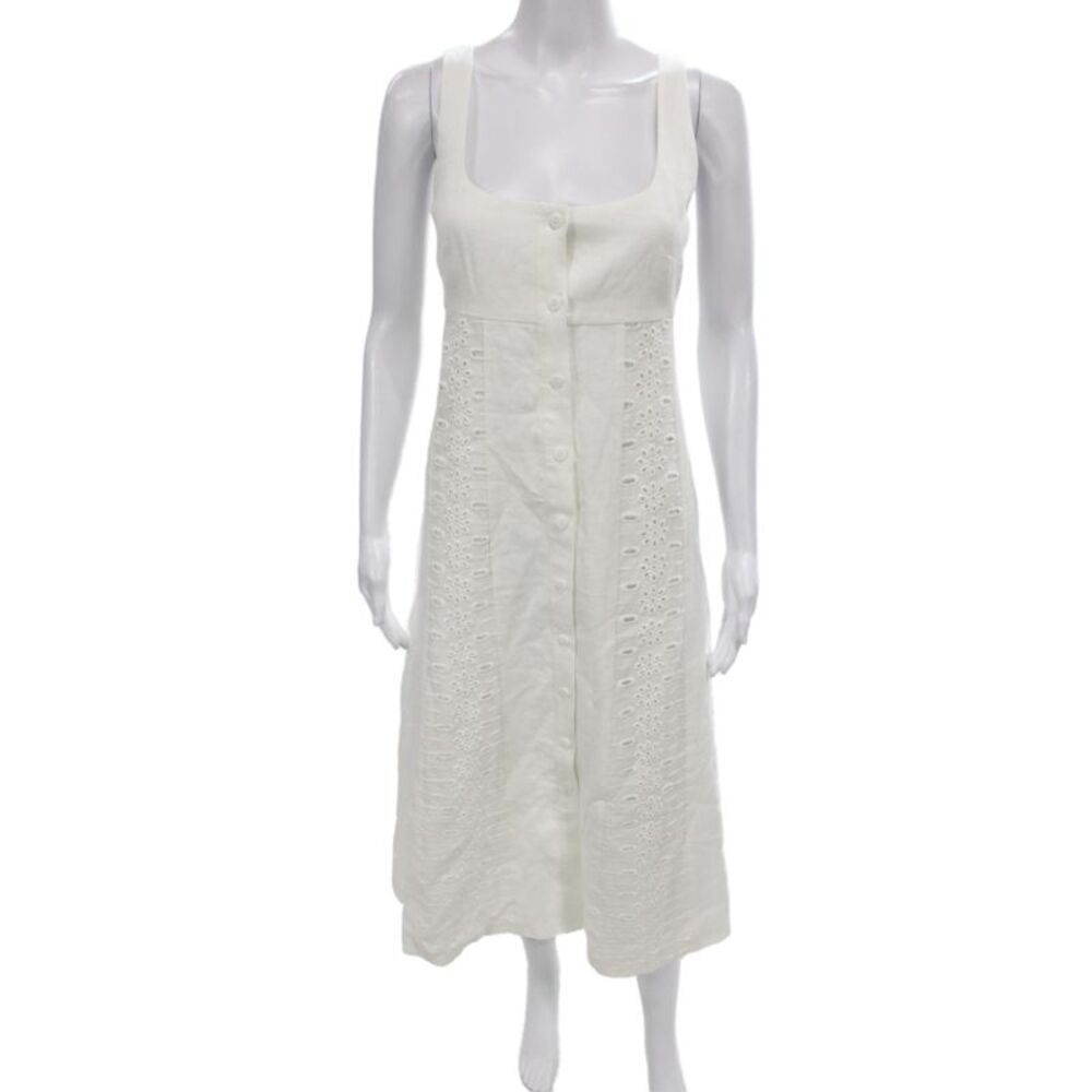 Reiss Women White Linen Sundress Square Neck Sleeveless Full-Length Boho Size 6